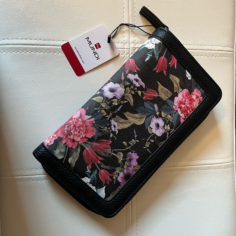 NWT Mundi Black and Pink Floral Wallet - Picture 2 of 5
